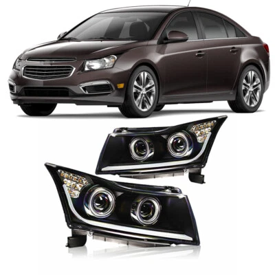 Headlights For 2011 2012 2013 2014 2015 Chevy Cruze LED DRL Projector Black Pair - Imagem 1 de 4