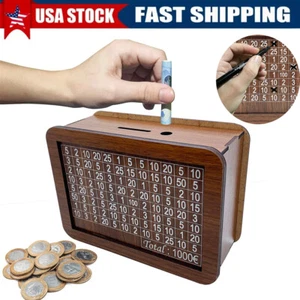 Wooden Piggy Bank Cash Box Money Bank With Counter Money Saving Challenge Box - Picture 1 of 9