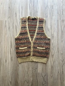 Vintage Structure Sweater Vest Mens Medium Aztec Beige 100% Wool Pockets - Picture 1 of 4