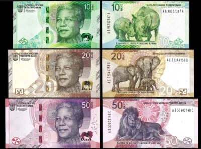 South Africa SET 3 PCS, 10 20 50 Rand 2023, UNC, P-148 149 150, Nelson Mandela - Image 1 of 4