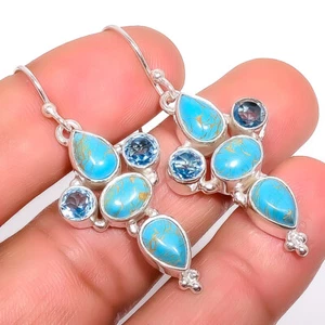 Copper Blue Turquoise Quartz 925 Sterling Silver Earring 1.76" E13 - Picture 1 of 2