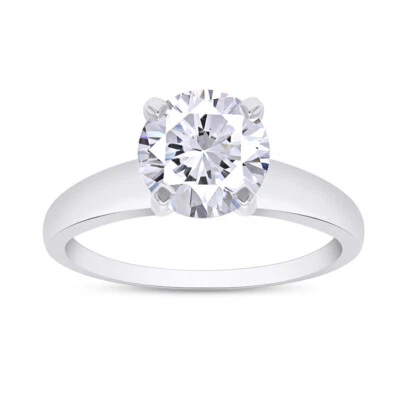 Anillo de boda solitario de diamantes redondos de 2 quilates de oro blanco de 14 k cultivado en laboratorio Foto 1 de 2