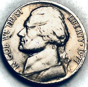 1977 P Jefferson Nickel 5 Cents Front Left side Rim Error Back Normal Rare - Picture 1 of 2