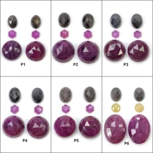 Ruby ,Silver Raspberry SAPPHIRE Gemstone Checker Cut Round Oval Shape 6pcs - Picture 1 of 7