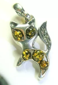 Baltic Amber cat kitten 925 sterling silver pendant - Picture 1 of 5