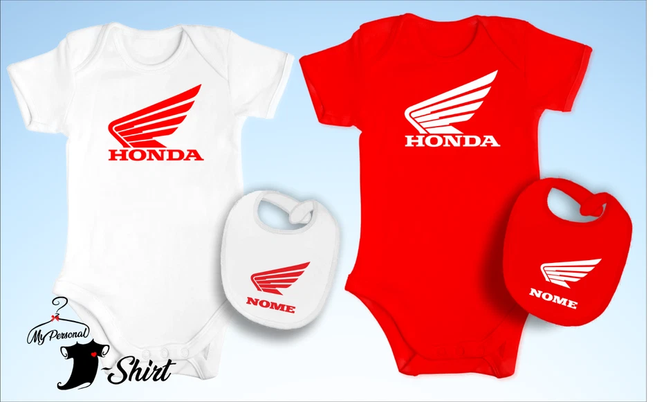 COORDINATO BODY BAVAGLINO NEONATO HONDA BIANCO O ROSSO + NOME IDEA REGALO - Image 1 of 1