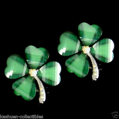 TRÉBOL IRLANDÉS hecho con cristal de Swarovski SHAMROCK Pendientes del día de San Patricio de la suerte Foto 1 de 1