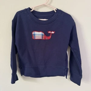 Girls Vineyard Vines Size 4T Navy Blue Pullover Plaid Whale Crewneck Sweatshirt - Picture 1 of 3