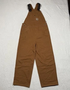 Carhartt Duck Bib Overalls Brown Canvas Double Knee Youth Boys Size 12 - Picture 1 of 14