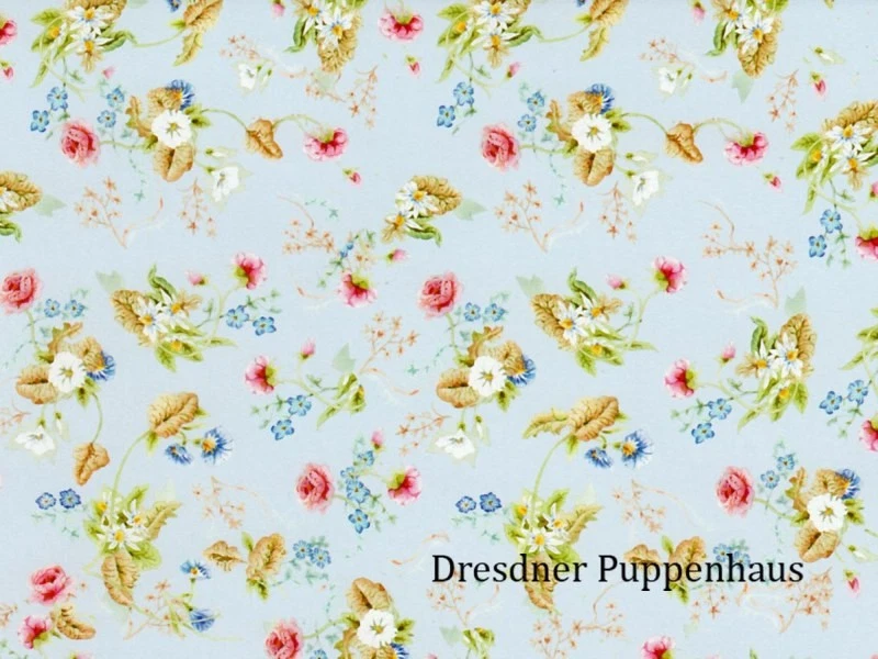 STREETS AHEAD DOLLSHOUSE Tapete ROCCOCO SILK - blau, Puppenhaus, Puppenstube 1:12