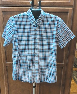 Camisa Van Heusen Para Hombres Manga Corta Calce Ajustado Rojo Blanco Azul Cuadros Grande 16-16.5 Foto 1 de 4