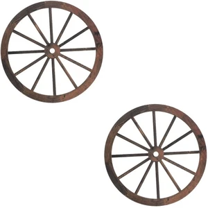 Set 2 Ruote Carro Decorazione Casale Legno Rustico Parete Vintage - Foto 1 di 12