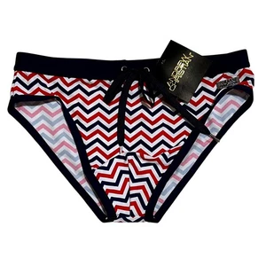 Andrew Christian Swim Briefs Navy/Red/White Chevron Size S (28-31) #70040 NWT - Picture 1 of 5