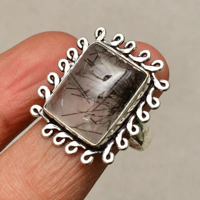 Pietra preziosa quarzo rutilato nero fatta a mano gioielli in argento... - Immagine 1 di 4