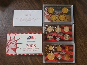 2008 US Mint Silver Proof Sets in Box with COA and Presidential Coins - Picture 1 of 11