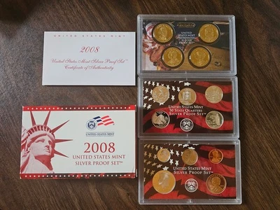 2008 US Mint Silver Proof Sets in Box with COA and Presidential Coins - Image 1 of 4