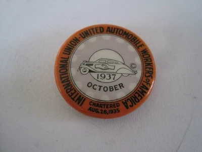 Prendedor trasero UAW United Automobile Workers International Union 1937 Foto 1 de 4