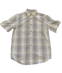 Carhartt Shirt Mens M Gray Blue Plaid Relaxed Pocket Casual Work Classic Outdoor - Picture 1 of 10