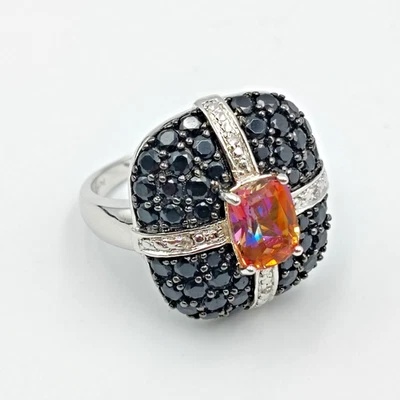 Anillo de diseño de plata esterlina 925 exótico topacio al atardecer y espinela negra talla 7 Foto 1 de 4