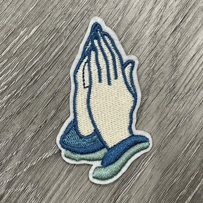 Praying Hands Religious Embroidered Iron On Patch 3x1.5 Inch - Image 1 of 4