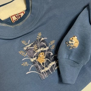 Vintage M Top Stitch Morning Sun Sweatshirt Blau Maus Stickerei Doppelkragen - Bild 1 von 8