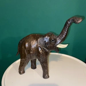VINTAGE LEATHER ELEPHANT DARK BROWN LEATHER CLAD LIBERTY STYLE ELEPHANT 1960,s - Picture 1 of 10