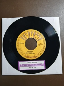 JERRY LEE LEWIS Breathless / BILL JUSTIS Raunchy 45 Vinyl Record w/ Title Strip - Foto 1 di 2