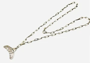 VINTAGE ITALY 925 STERLING SILVER 20” CHAIN NECKLACE & WHALE TAIL FIN PENDANT - Picture 1 of 7