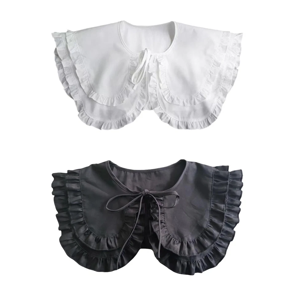 Colletto finto staccabile da donna con doppio volant per camicette e camicie - Immagine 1 di 1