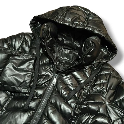 Sam Edelman Women's Black Puffer Hoodie Winter Zip Parka Long Coat Size Medium - Image 1 of 4