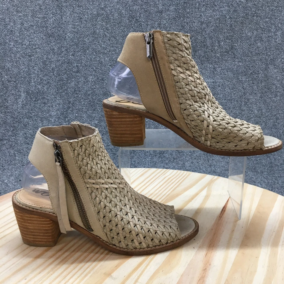 Sam Edelman Sandals Womens 8.5 Cooper Ankle Straps Beige Leather Woven Zip Heels - Image 1 of 4