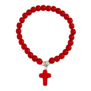 Red Beaded Cross Bracelet Christian Stretch Bracelets for Kids Pack of 12 Pieces - Picture 1 of 1