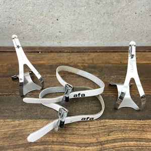 Vintage Lapize Toe Clips AFA White Straps NOS Pedal 80s 70s Race Eroica Bike - Picture 1 of 16