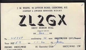 Tarjeta QSL "ZL2GX, rollo de honor DXCC, gerente de concurso y premios", Nueva Zelanda (Q8438) - Imagen 1 de 2