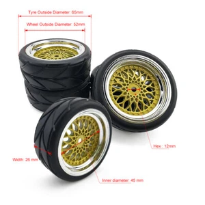 4X 1/10 RC On-Road Racing Car Drift Tires & Wheels Rims 12mm Hex For HPI For HSP - Picture 1 of 4