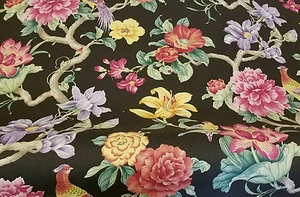 Tela de costura para decoración del hogar Birds by Flowers de 1,5 yardas multicolor fondo marrón - Imagen 1 de 12