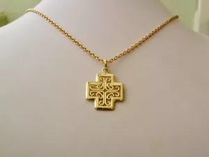 GENUINE SOLID 9K 9ct YELLOW GOLD FILIGREE CELTIC CROSS PENDANT - Picture 1 of 3