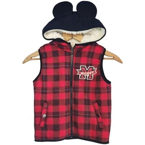 Disney Hooded Quilted Vest Mickey Mouse Ears Red Black Full Zip Boys Size 4T - Picture 1 of 10