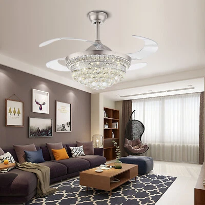 42 in Crystal Chandelier LED Ceiling Fan Light 3-Speed Pendant Lamp with Remote - Image 1 of 4
