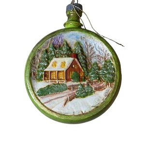 Scenic Christmas ornament hand painted ceramic barn country house - Picture 1 of 9