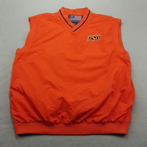 Oklahoma State Cowboys Vest Mens Size L Orange Pullover Windbreaker Joe College Cover