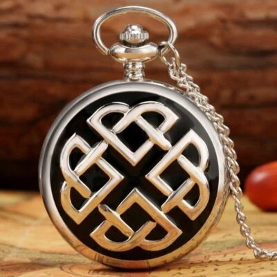 Silver Men Women Quartz Pocket Watch Alloy Necklace Chain Full Hunter Case Gift - Image 1 of 4