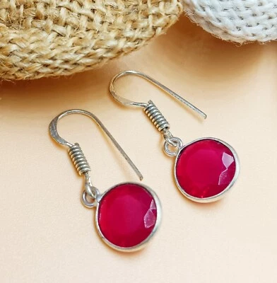 Pendiente de mujer con gancho enchapado en plata de ley 925 de vidrio topacio facetado rosa 1 par Foto 1 de 3