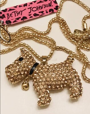 Collar colgante Betsey Johnson marrón esmalte negro campana cristal perro nuevo con etiquetas Foto 1 de 4