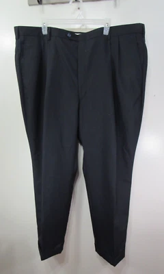 Mens Berle Dress Pants Size 44 R Black Pleated Front Button Zipper Pockets - Image 1 of 4