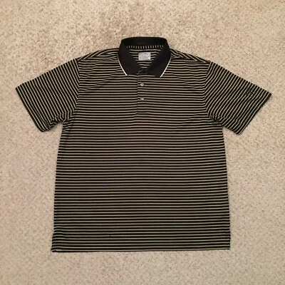 Champions Tour Polo Shirt Mens Large Black Beige Striped Short Sleeve  - Image 1 of 4