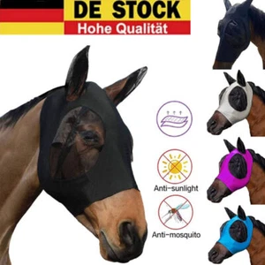 DHL Pferd Anti Fliegenmaske Kapuze Vollgesichtsnetz Schutz Pferdemaske Anti-UV - Bild 1 von 16