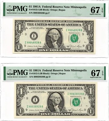 (2) 1981A $1 FRN Chicago FR#1912-I (IB Block) 67EPQ Super GEM Uncirculated - Image 1 of 2