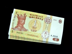 100 pc x Moldova 1 Lei (leu) , 2010 P-8i Uncirculated banknote bundle - Picture 1 of 2
