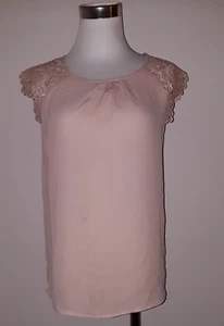 Grace Elements Scoop Neck Lace Trim sleeve Blouse Pale Pink XS - Picture 1 of 5